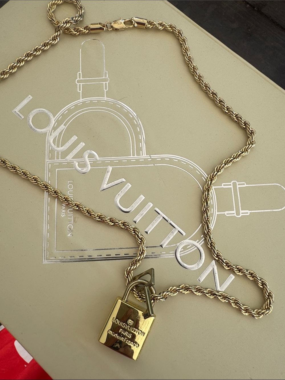 Gold-Tone Rope Chain Padlock Necklace